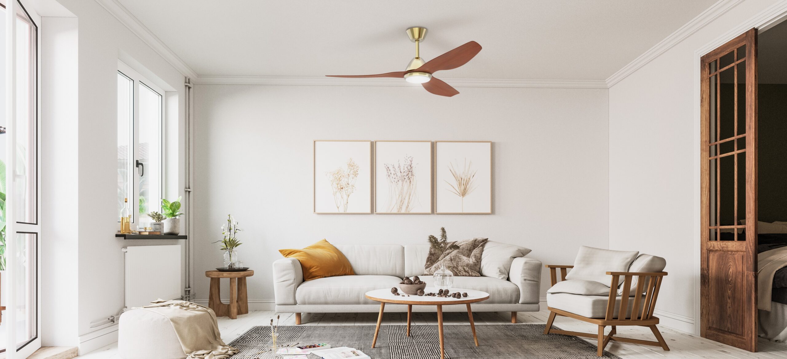Four Seasons Living atlanta smart dc ceiling fan with LED Light and Remote control in modern living room