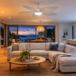 Four Season Living with modern and big living room with smart dc ceiling fan with LED Light.