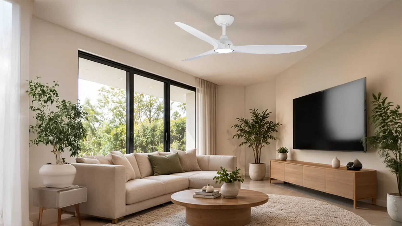 four seasons fans asmart dc ceiling fans product in living room.