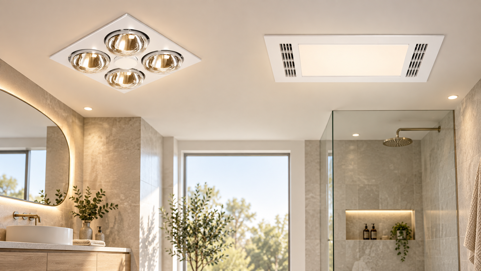 Four Seasons Living product for bathroom heaters & exhaust fan in shower room