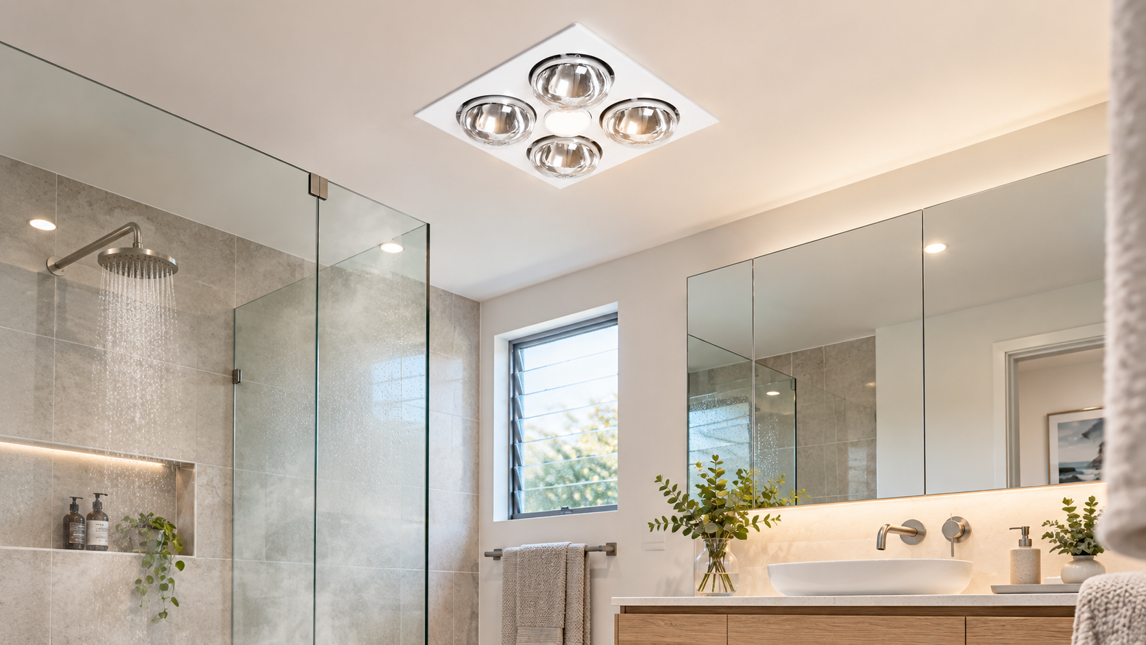Four Seasons Living product for bathroom heaters & exhaust fan in shower room