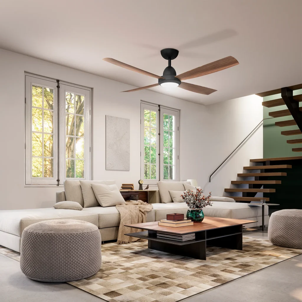 Four Seasons Living in Living Room with Combat Smart DC Ceiling Fan with light